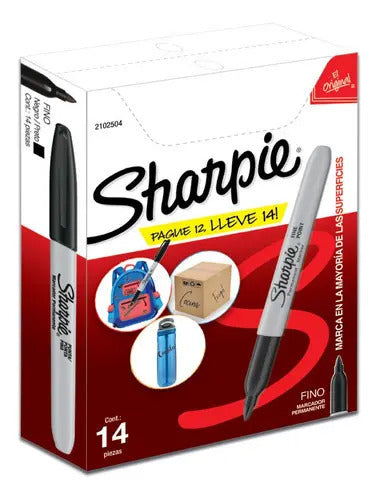 Marcador Plumón Permanente Sharpie Punto Fino 14 Piezas Negro