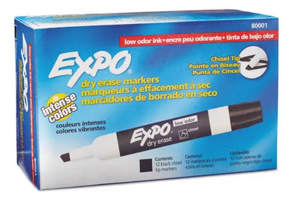 Marcador Pizarron Sharpie Expo Negro Cincel 12 Pzs Negro