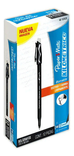 Bolígrafo Paper Mate Borrable Para Escritura Media, Pack De 12 En Tinta Negra Negro