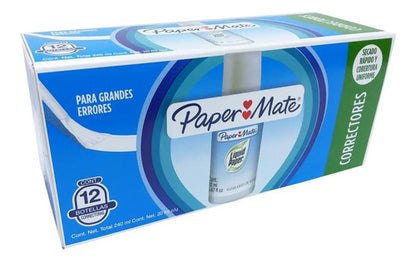 Corrector Papermate Líquido De Brocha 20ml Base Agua 12 Pzs