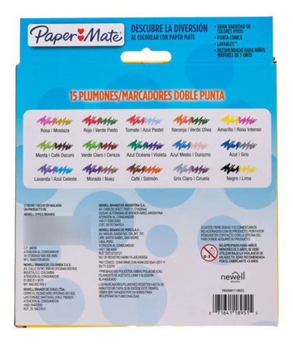 Plumones Papermate Doble Punta Colores Surtidos C/15x30