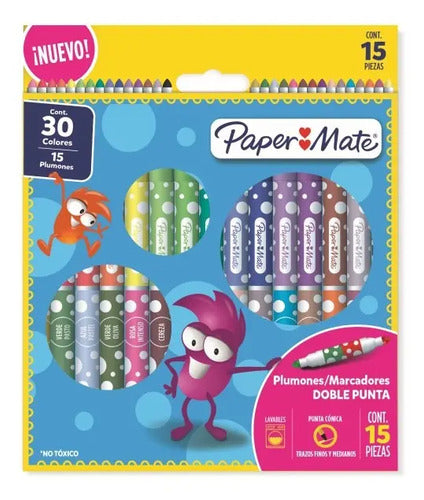 Plumones Papermate Doble Punta Colores Surtidos C/15x30