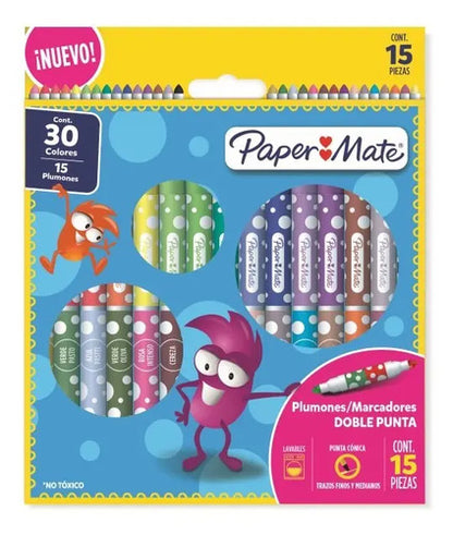 Plumones Papermate Doble Punta Colores Surtidos C/15x30
