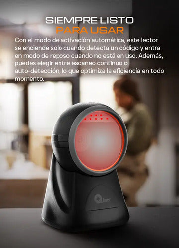 Lector De Código De Barras 2d Qian Inalámbrico- Incluye Base Negro Usb