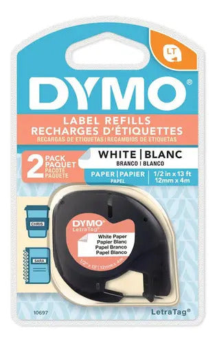 Cinta Dymo Letratag Blanca 1,2 Cm X 4 M 2 Pzas Blanco