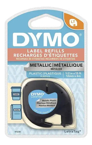 Cinta Dymo 91338 12mm X 4m Color Negro Sobre Gris Metalico Negro