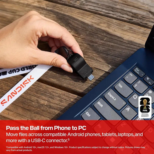 Unidad Flash Usb C Sandisk De 128 Gb Copa Mundial Fifa 2026 Negro