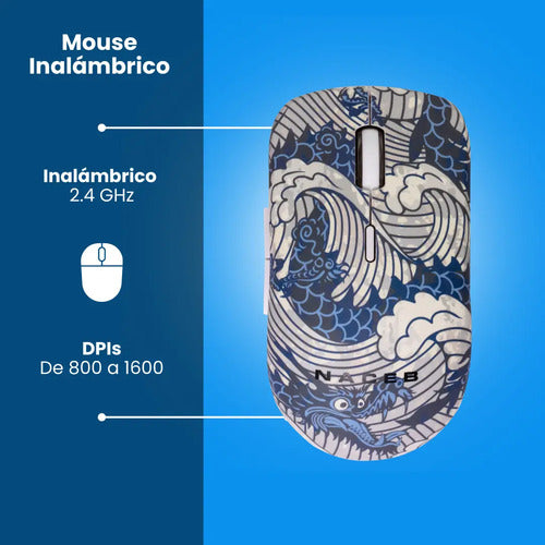 Naceb Tecnología Mouse Inalámbrico Na-0138a Color Azul Usb 2.4 Ghz 800, 1200 Y 1600 Dpi 3 Botones + Rueda Requiere Una P