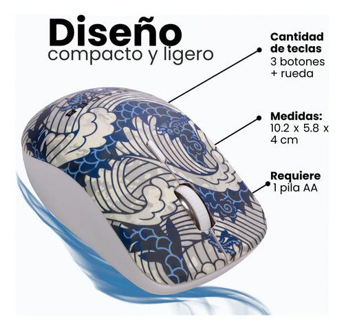 Naceb Tecnología Mouse Inalámbrico Na-0138a Color Azul Usb 2.4 Ghz 800, 1200 Y 1600 Dpi 3 Botones + Rueda Requiere Una P