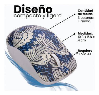 Naceb Tecnología Mouse Inalámbrico Na-0138a Color Azul Usb 2.4 Ghz 800, 1200 Y 1600 Dpi 3 Botones + Rueda Requiere Una P