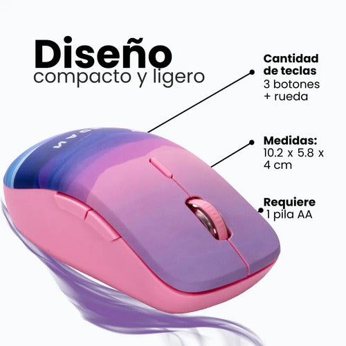 Naceb Mouse Inalámbrico Na-0138b Rosa 3 Botones Rosa