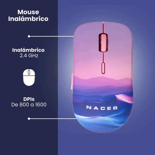 Naceb Mouse Inalámbrico Na-0138b Rosa 3 Botones Rosa