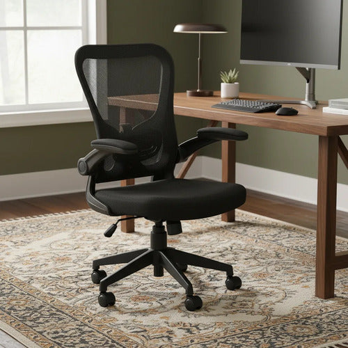 Silla Ejecutiva Nextep Ne-650a De Altura Y Descansa Brazos Negro Tela De Malla