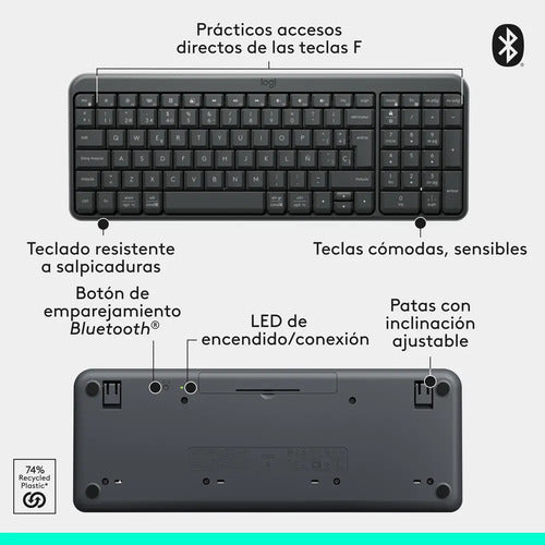 Teclado Logitech K250, Inalámbrico, Bluetooth, Negro Español Negro Español España