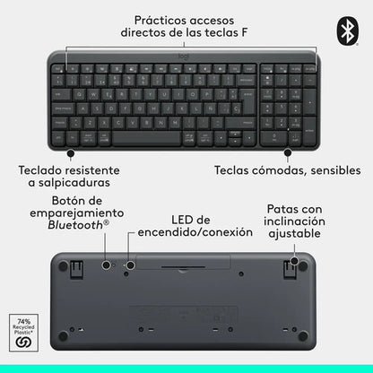 Teclado Logitech K250, Inalámbrico, Bluetooth, Negro Español Negro Español España
