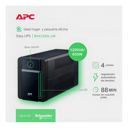 No Break Apc Bvx1200l-lm Línea Interactiva, 650w, 1200va 6 Negro