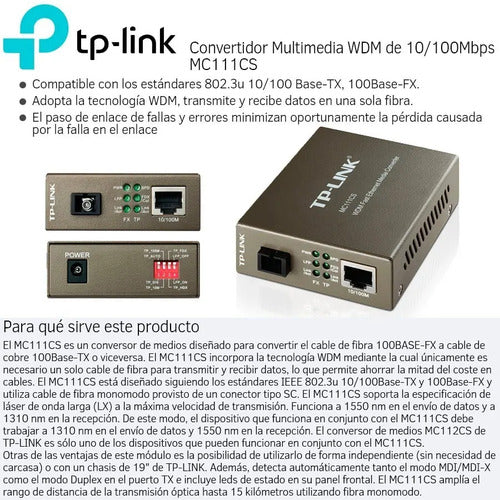 Convertidor Multimedia Wdm De 10/100mbps Tp-link Mc111cs