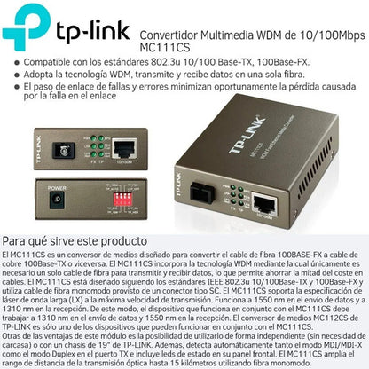 Convertidor Multimedia Wdm De 10/100mbps Tp-link Mc111cs