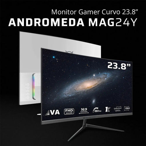Monitor Gamer Curvo 23.8 Andromeda Mag24y 180hz 1ms Blanco Blanco