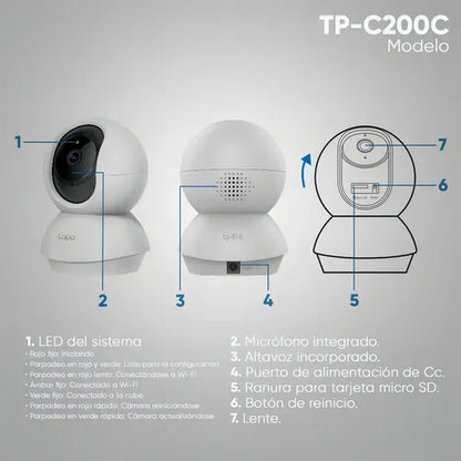 Cámara De Seguridad Tp-link Tapo C200c Fhd Interior Nocturna Blanco