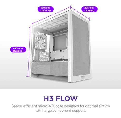 Gabinete Nzxt H3 Flow Blanco Micro Atx Incluye 1 Ventilador Blanco