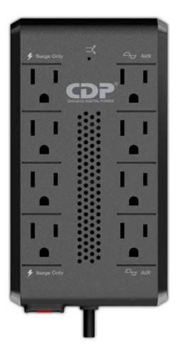 Regulador De Voltaje Cdp Ravr1408 Supresor De Picos 8 Contac Negro