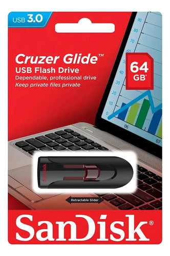 Memoria Usb Sandisk Cruzer Glide 64gb 3.0 Liso Negro Y Rojo Negro/rojo Liso
