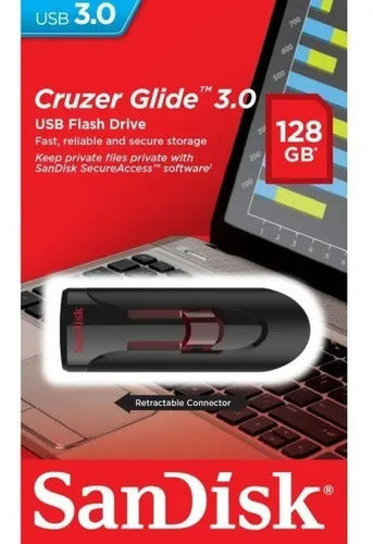Memoria Usb Sandisk Cruzer Glide 128gb 3.0 Liso Negro Y Rojo Negro/rojo Liso