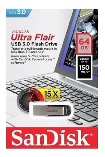Memoria Usb Sandisk Ultra Flair 64gb 3.0 Plateado Y Negro Plateado/negro Liso