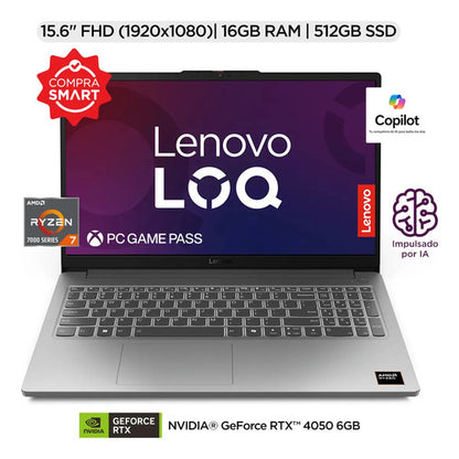 Laptop Lenovo Loq 15arp10e, 15.6  Fhd, 7 7735hs Rtx 4050 16g Gris