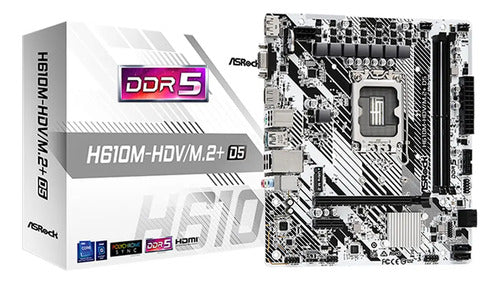 Tarjeta Madre Asrock H610m-hdv/m.2+ D5, Micro-atx Lga1700 Blanco