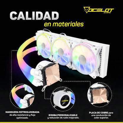 Disipador Ocelot Gaming Polar Wave 360 White 1800rpm 3x120mm