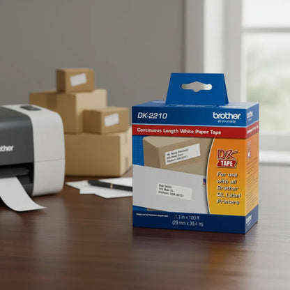 Etiqueta Blanca Continua De Papel Brother Dk2210 De 29 X 30 Negro