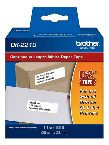 Etiqueta Blanca Continua De Papel Brother Dk2210 De 29 X 30 Negro
