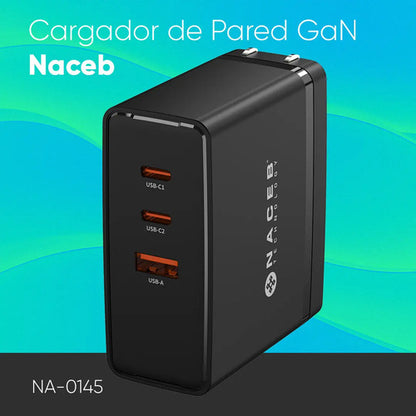 Naceb Cargador De Pared Na-0145 100w Gan | 3 Usb-a + 2 Usb-c Negro