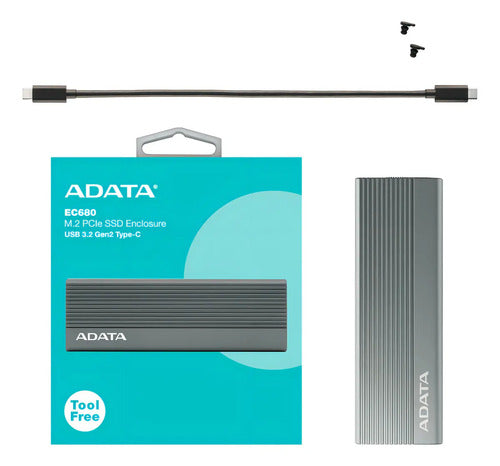 Adata Gabinete De Disco Duro Ec680 M.2, M.2, Usb-c 3.2 Gris