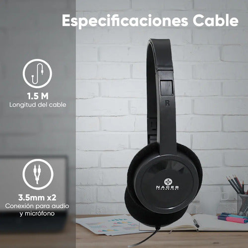 Naceb Tecnología Audífonos Micrófono Pc Alámbricos Sonido Hq Negro