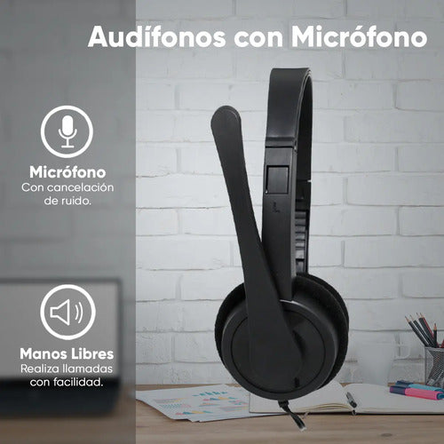 Naceb Tecnología Audífonos Micrófono Pc Alámbricos Sonido Hq Negro