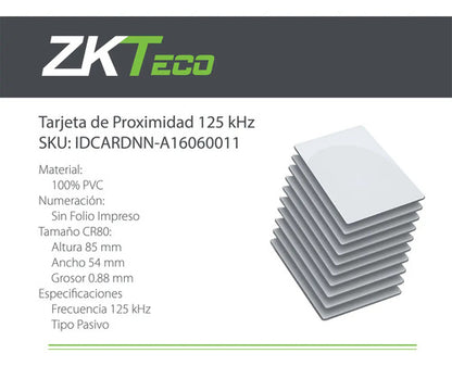 Paquete 10 Tarjetas Id 125khz Folio Impreso Zkteco Idcardn