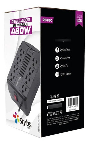 Regulador De Voltaje Stylos Stre480b 480w 1000va 8 Contactos Negro