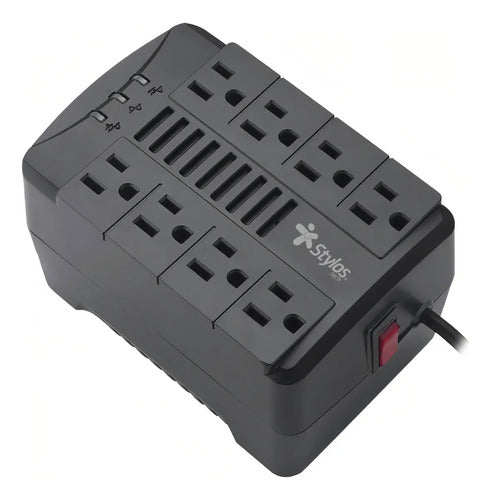 Regulador De Voltaje Stylos Stre480b 480w 1000va 8 Contactos Negro
