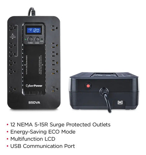 No Break Cyberpower Ecologic Ups Ec850lcd, 510w, 850va, 12s Negro