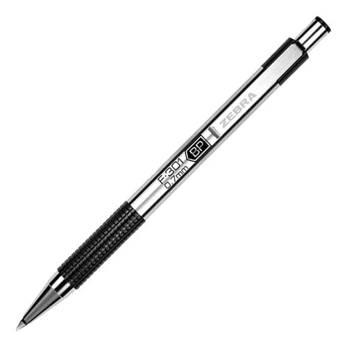 Bolígrafo Zebra F-301 Retráctil Metálico Punto Fino 0.7mm Co Metálico Negro