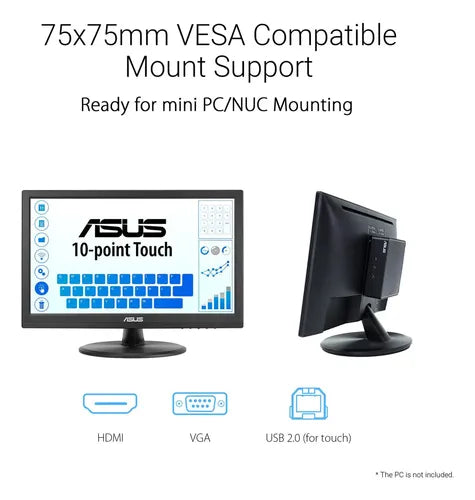 Monitor Asus Vt169he Led Touch 15.6 , 1920x1080 Full Hd 60hz Negro