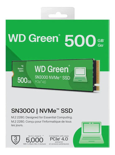 Ssd Interno Western Digital Sn3000 Wds500g4g0e 500gb Negro Verde