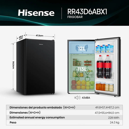 Hisense Frigobar Rr43d6abx1, 4.3 Pies Cúbicos, Negro Negro