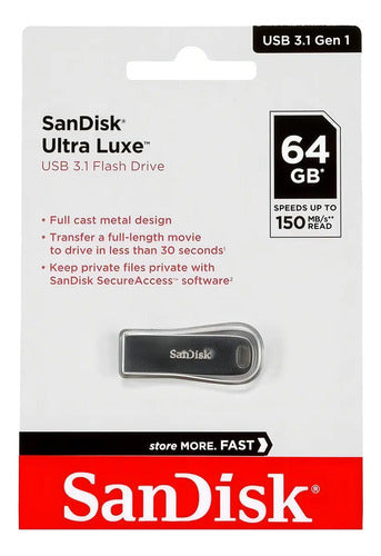 Pen Drive Sandisk Ultra Luxe Usb 3.1 De 64 Gb Sdcz74-064g-g46, Diseño En Color Plateado, Nombre Smooth