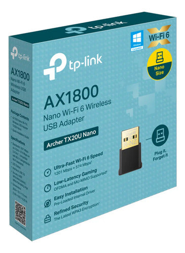 Adaptador Usb Tp-link Tx20u Nano Inalámbrico Ax1800 Wifi