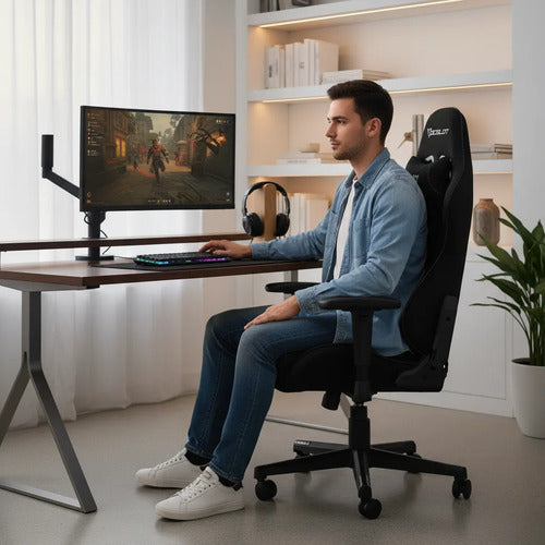 Silla Gamer Ocelot Gaming Ost-black Night Tela Automotriz Negro Tela Automotriz