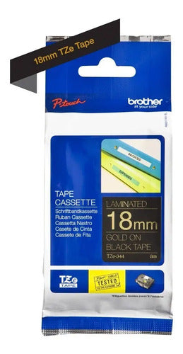 Cinta Laminada Brother Tze344 Oro Sobre Negro 18mm X 8m /vc Color Negra/oro